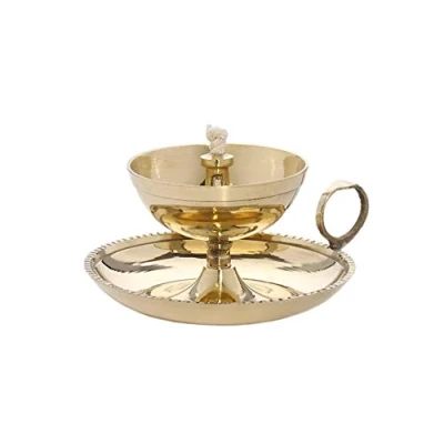 Afbeelding van NKlaus Ghee Lamp Olielamp Met Lont Handwerk Messing Huis Tuin Goud Groot Nieuw 1578