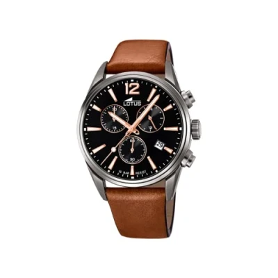 Afbeelding van Lotus Heren chronograaf kwarts polshorloge met lederen band 18683/2, Bruin, groß, armband