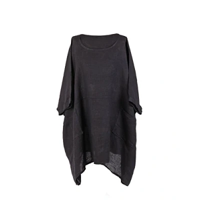 Afbeelding van LushStyleUK Italiaanse linnen tuniek voor dames, effen, grote maat, Houtskool