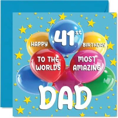 Afbeelding van verjaardagskaart voor 41e papa World&#039;s Most Amazing Dad van zoon, dochter, 145 mm x mm, 41 jaar, wenskaarten vader, vader en