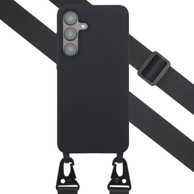 Afbeelding van Selencia Siliconen hoesje met afneembaar koord voor de Samsung Galaxy S25 FE Zwart