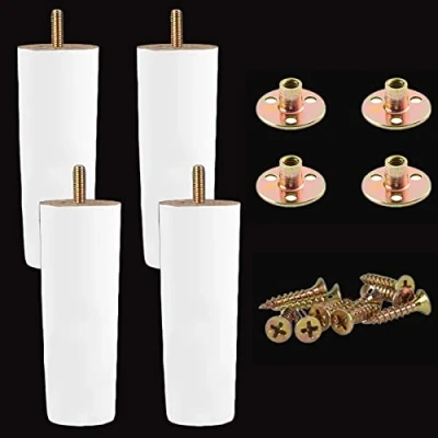 Afbeelding van XineYuor meubelpoten van hout, 4 stuks, zwart, massief reservebankpoten, voor bed, kast, bank, tv kast met accessoires (20 cm, wit)