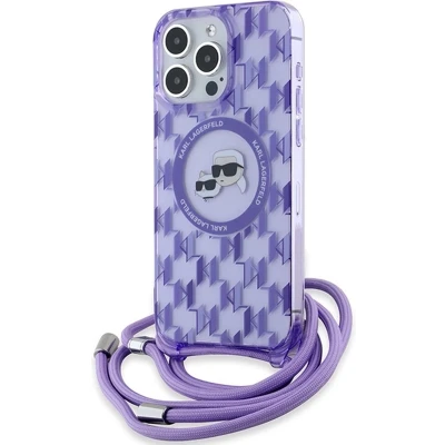 Afbeelding van Karl Lagerfeld IML Crossbody Monogram &amp; Choupette Head MagSafe hoesje voor iPhone 15 Pro paars