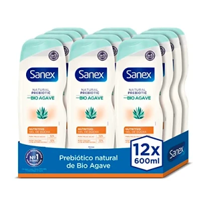 Afbeelding van Sanex Natural Prebiotic BIO Agave Voedende douchegel, verpakking van 12 x 600 ml, hydraterende badgel met natuurlijke biologische agave, voedt de huid, uur hydratatie, 92% oorsprong