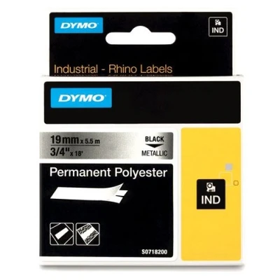 Image de DYMO Rhino Étiquettes Industrielles Autocollantes en Polyester, 19mm x 5.5m, Noir sur Métallique
