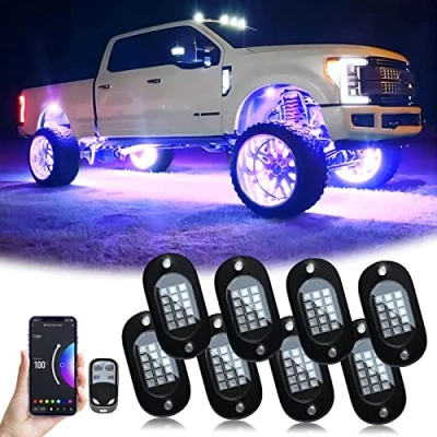 Afbeelding van YiLaie Rock Lights for Trucks, 8 Pods RGB LED met App/Afstandsbediening &amp; Muziekmodus, High Bright Meerkleurig Waterdicht IP68 Neon Light Kits voor Pickup Off Road RZR SUV ATV UTV Car