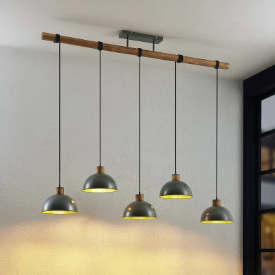 Afbeelding van Hanglamp Lindby Durbis, 149 cm, zwart, 5 lamps, hout