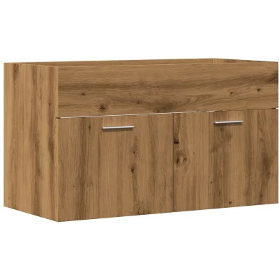 Afbeelding van Wastafelkast 80x38,5x46 cm bewerkt hout artisanaal eikenkleur