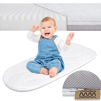 Afbeelding van matras voor kinderwagen, 76 x 32 cm, matrasbeschermer kinderwagenmatras, wieg, ademend, overtrek met vochtbescherming
