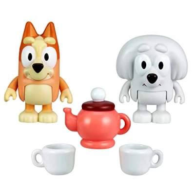 Afbeelding van Bluey Lila en Bingo School Friends Set van 2 theepartyspeelpakketten met officiële 6,3 cm grote beweegbare figuren thee accessoires