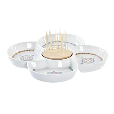 Afbeelding van Snackdienblad DKD Home Decor Blauw Natuurlijk Bamboe Keramiek Mediterrane 25 x 10 cm