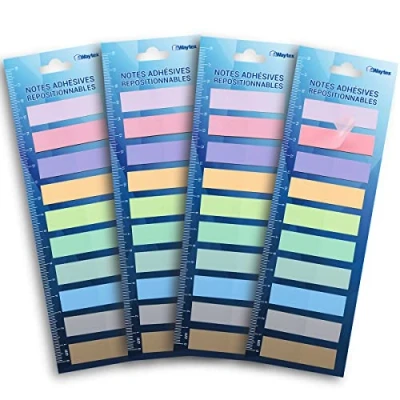 Afbeelding van WAYTEX 800 zelfklevende bladwijzers, zelfklevend, gelamineerd, 10 kleuren, 4 verpakkingen met elk mini blokken 20 sticky notities, pastelkleuren, 45 x 12 mm