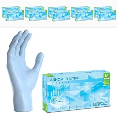 Afbeelding van ARNOMED Lichtblauwe wegwerphandschoenen, nitril handschoenen, maat M, 1000 stuks wegwerphandschoenen (10 dozen), poedervrij en latexvrij, XS, S, L XL