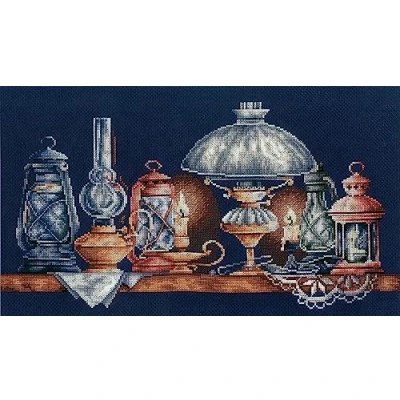 Afbeelding van BORDUURPAKKET LAMPS ADRIANA telpatroon om te borduren zwarte AIDA 14 count