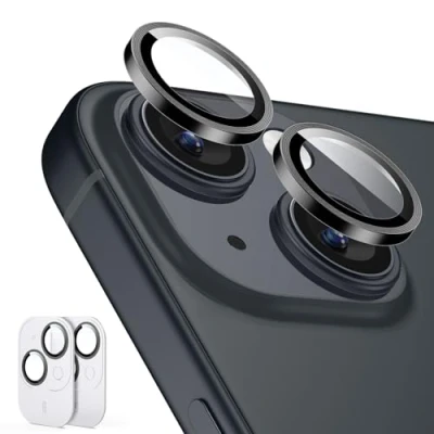 Afbeelding van ESR Armorite 2 stuks displaybeschermfolie voor iPhone 15/15 Plus en 14/14 Plus, krasbestendig, ultradun gehard glas met aluminium rand, serie, zwart