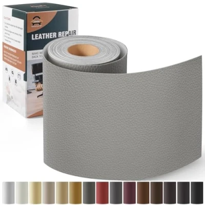 Afbeelding van OAZ Lederen reparatieset, kunstleer, zelfklevend, 10 x 160 cm, voor autostoelen, meubels, banken, tassen, grijs