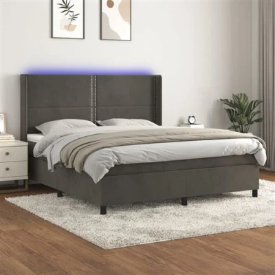 Afbeelding van vidaXL Boxspring met matras en LED fluweel donkergrijs 180x200 cm