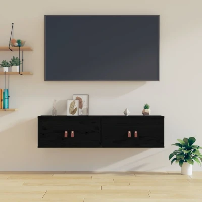 Afbeelding van Wandkasten 2 st 60x30x30 cm massief grenenhout zwart
