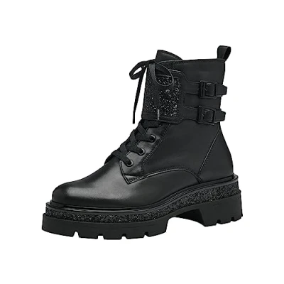 Afbeelding van Tamaris Veterboots, Dames, Maat: 37, Black glam Leer en imitatieleer
