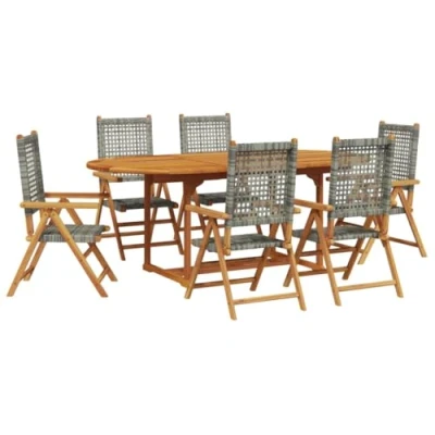 Afbeelding van vidaXL 7 delige Tuinset poly rattan en massief hout grijs