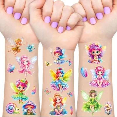 Image de Fée Tatouage Paillette Enfant, 12 Feuilles Ephemere Fille, Cadeaux pour Tatouages Decoration Anniversaire, Etanche Enfants