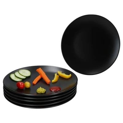 Afbeelding van MamboCat Panther Set van 6 platte borden, zwart, diameter 27,5 cm, mat aardewerk, voor personen, grote BBQ dinerborden ontbijt, lunch, koffie en diner