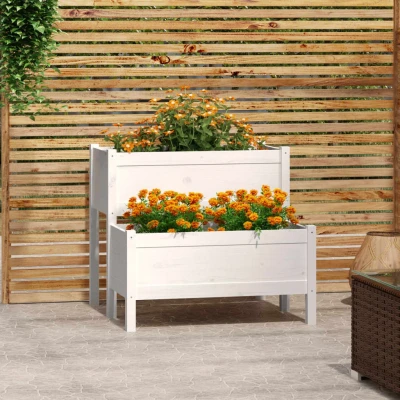 Afbeelding van Plantenbak 84,5x84x75 cm massief grenenhout wit