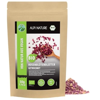 Afbeelding van biologische rozenblaadjes, gedroogde rozen uit gecontroleerde teelt, 100% natuurlijke zonder additieven, rozenblaadjes thee, rozenthee (50 GR)