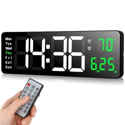 Afbeelding van Fuloon digitale led wandklok met groot display van 16,2 inch, wekker afstandsbediening, timer en countdown, tafelklok datum, week, temperatuur voor
