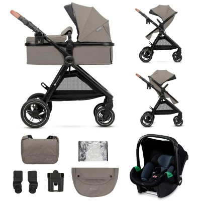 Afbeelding van Kinderkraft ESME 3 in 1 Kinderwagen Elegante Ontwerp Omvormbare Wiegbak naar Buggy TRAVEL SYSTEM met Autostoel en Adapteren Geveerde TPE Wielen Compacte Opvouwbaarheid Accessoires Inbegrepen Sand Beige