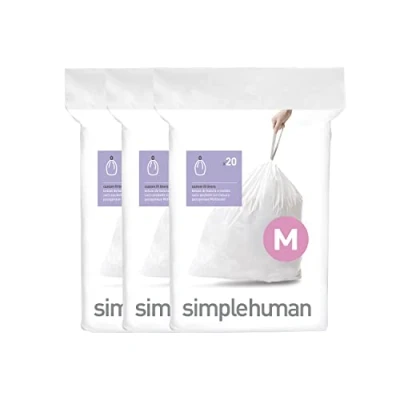 Afbeelding van simplehuman CW0261 code M Custom Fit Bin Liner Bulk Pack, wit kunststof (3 Pack van 20, totaal 60 voeringen)