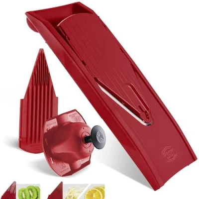 Afbeelding van Börner Mandoline V1 Basic 3 delige set snijdiktes BPA vrij en Roestvrij Rood