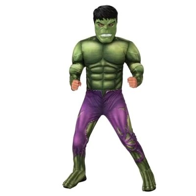 Afbeelding van rubie&#039;s Hulk Deluxe kinderkostuum met gevoerde borst, laarzenovertrek en officieel Marvel masker voor carnaval, Kerstmis, verjaardag, feest Halloween