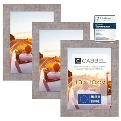 Afbeelding van CABBEL Set van 3 fotolijsten 13 x 18 MDF houten lijst met onbreekbaar acrylglas in grijs (beton)