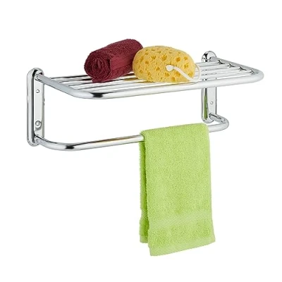 Afbeelding van Relaxdays handdoekrek muur 6 stangen handdoekhouder chroom baddoek rek badkamer
