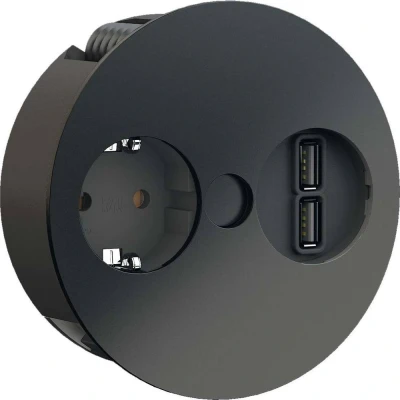 Afbeelding van Bachmann Twist zwart 1x 230V RA 2x USB charger