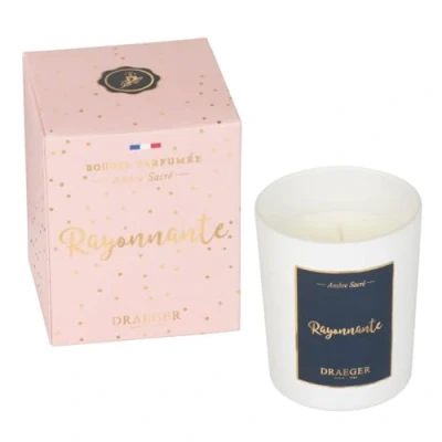 Afbeelding van Draeger Paris Geurkaars, wit, geur Ambre Sacré (amber), Rayonnante (stralend), cadeau voor vriendschap, vreugde, houder van glas, gemaakt in Frankrijk, 100% plantaardige was