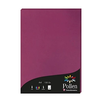 Image de Clairefontaine 4206C Étui de 50 Feuilles Format A4 (21x29,7cm) 120g/m² Coloris Framboise Papier d&#039;Invitation Evènements et Correspondance Gamme Pollen Premium Lisse