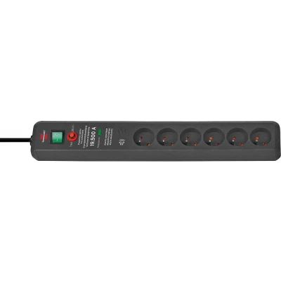 Afbeelding van Brennenstuhl 1159541376 Stekkerdoos Secure Tec 6 Sockets type E België Schakelaar Overspanningsbeveiliging Zwart 3 meter