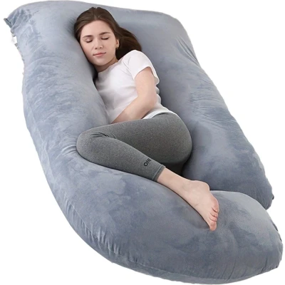 Afbeelding van Earkings Zwangerschapskussen Zijslaapkussen 140x80cm G vorm met Afneembare hoes Body Pillow donkergrijs