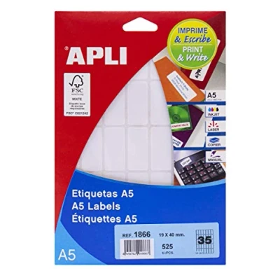 Afbeelding van Apli Witte Etiketten Print &amp; Write Ft 19 X 40 Mm (b H), 525 Stuks, 35 Per Blad (1866) Etiket