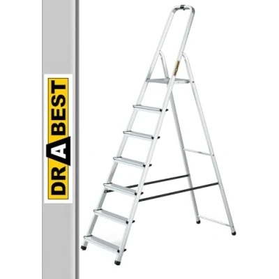 Afbeelding van DRABEST Huishoudladder, aluminium, opvouwbaar, 7 treden, licht, multifunctioneel, bereik 125 kg, met haak