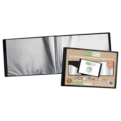 Afbeelding van eco eco095 Documentenmap A4, 50% gerecycled, met 20 kunststof hoesjes, liggend zwart