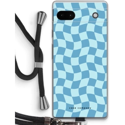 Afbeelding van Case Company® hoesje met Koord geschikt voor Google Pixel 6a Grid Blauw Telefoonhoesje Zwart Bescherming aan alle Kanten en Over de Schermrand