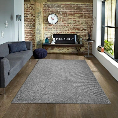 Afbeelding van Corda Binnen &amp; Buiten Vloerkleed Effen Gevlochten Rechthoek Tuin Balkon Laagpolig Grijs 120x170 cm Polypropyleen Tapijtenloods