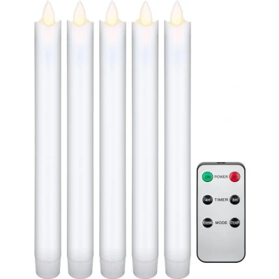 Afbeelding van Set van 5 witte LED echte wax stokkaarsen inclusief afstandsbediening, de mooie en veilige verlichtingsoplossing voor in huis, loggia, kantoor, ...