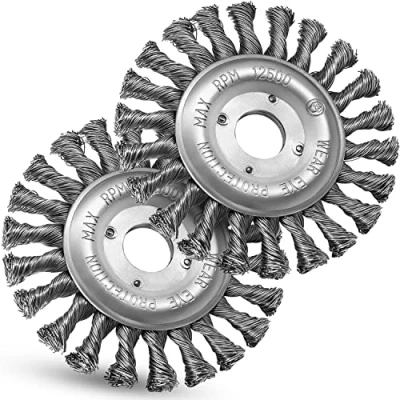 Afbeelding van S&amp;R Set van 2 metalen borstels voor slijpmachines, 125 mm. Schuurborstel roesten, metaalverf