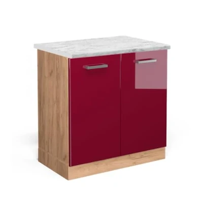 Afbeelding van Vicco Wastafelkast R Line, Bordeauxrode hoogglans/Krachtige eik goud, 80 cm WB Marmer
