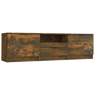 Afbeelding van Tv meubel 140x35x40 cm bewerkt hout gerookt eikenkleurig