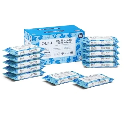 Image de Pura Lingettes Jetables pour Bébé (10 Paquets de 70 Lingettes), 100% sans Plastique, Biodégradables, 99% d&#039;Eau, Aloe Vera Bio, Végétalien, Convient aux Peaux Sensibles, Approuvées par la Sage Femme